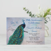 Peacock Anniversary Invitation Vintage Blue Bird (Standing Front)