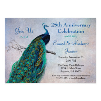 Peacock Anniversary Invitation Vintage Blue Bird