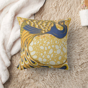 Peacock Antique Vintage Colorful Throw Pillow