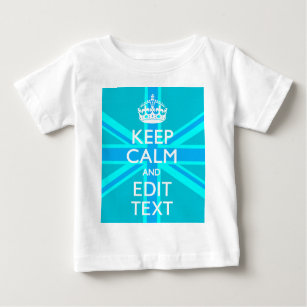 Peacock Aqua Keep Calm And Your Text Union Jack Baby T-Shirt