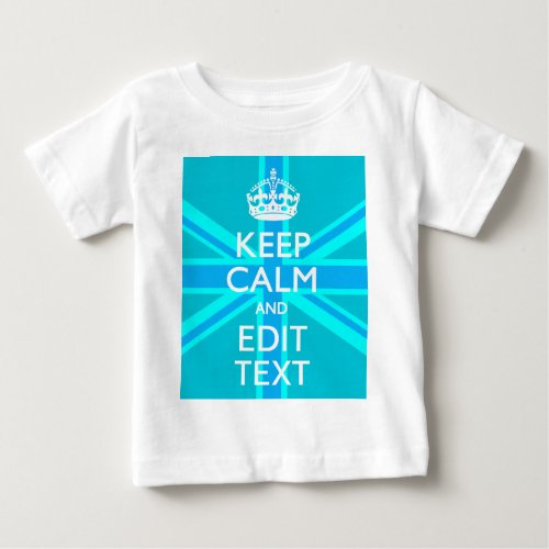 Peacock Aqua Keep Calm And Your Text Union Jack Baby T_Shirt