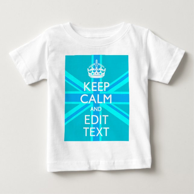 Peacock Aqua Keep Calm And Your Text Union Jack Baby T-Shirt (Front)