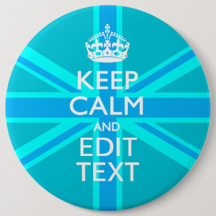Peacock Aqua Keep Calm And Your Text Union Jack Button