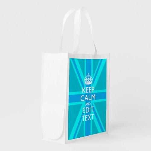 Peacock Aqua Keep Calm And Your Text Union Jack Grocery Bag