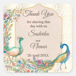 Peacock Arabian pattern Indian wedding favour gift Square Sticker