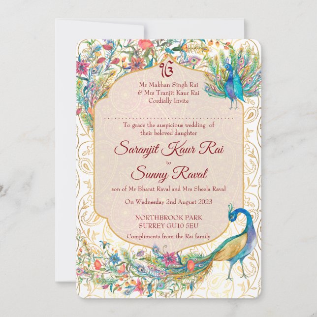 Peacock Arabian pattern Indian wedding for bride Invitation (Front)