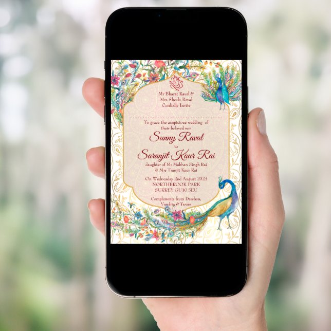 Peacock Arabian pattern Indian wedding for groom Invitation (Front Digital)