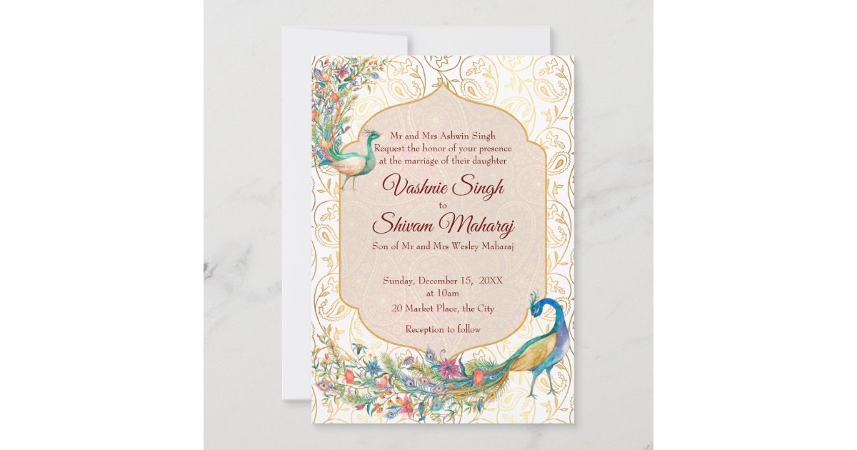 Peacock Arabian pattern Indian wedding invitation | Zazzle