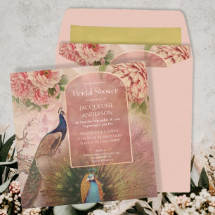 Peacock Arch Blush Pink Peony Flower Bridal Shower Invitation