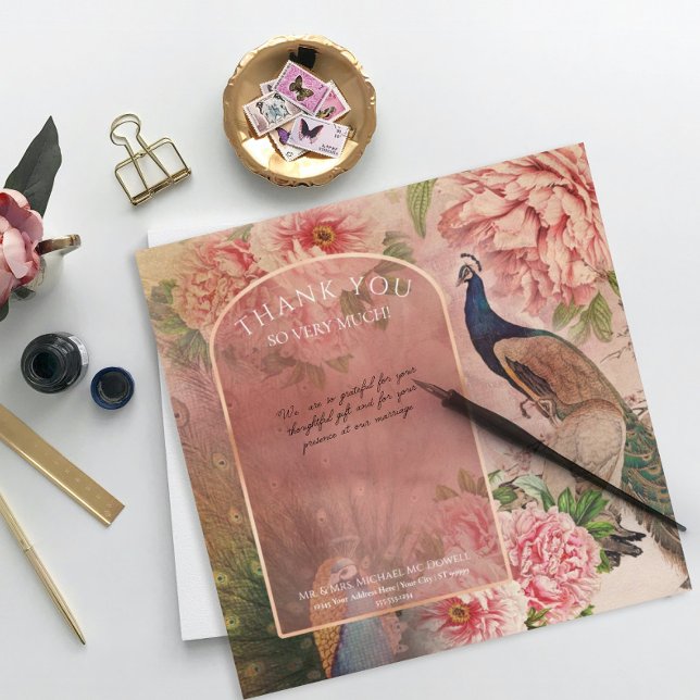 Peacock Arch Blush Pink Peony Flower Thank You Card (Creator Uploaded)