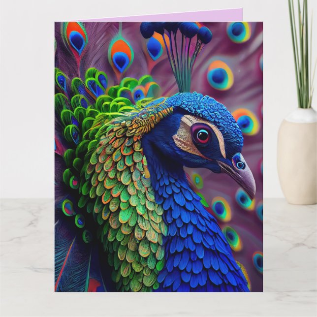 PEACOCK ART BIG BIRTHDAY GREETING CARD (Front)