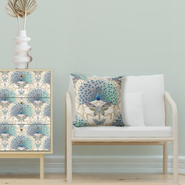 Peacock Art Deco Nouveau Butterfly Elegant Gold    Throw Pillow (Creator Uploaded)