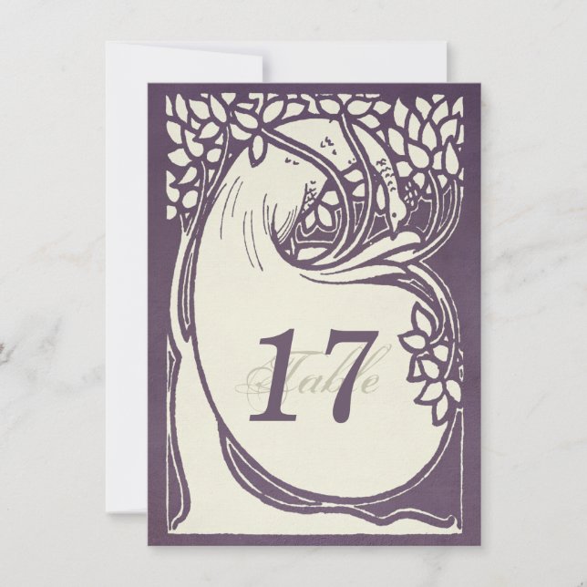 Peacock art deco violet and ivory Table Number (Front)