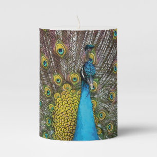 Peacock Art in Jewel Tone Colors Pillar Candle