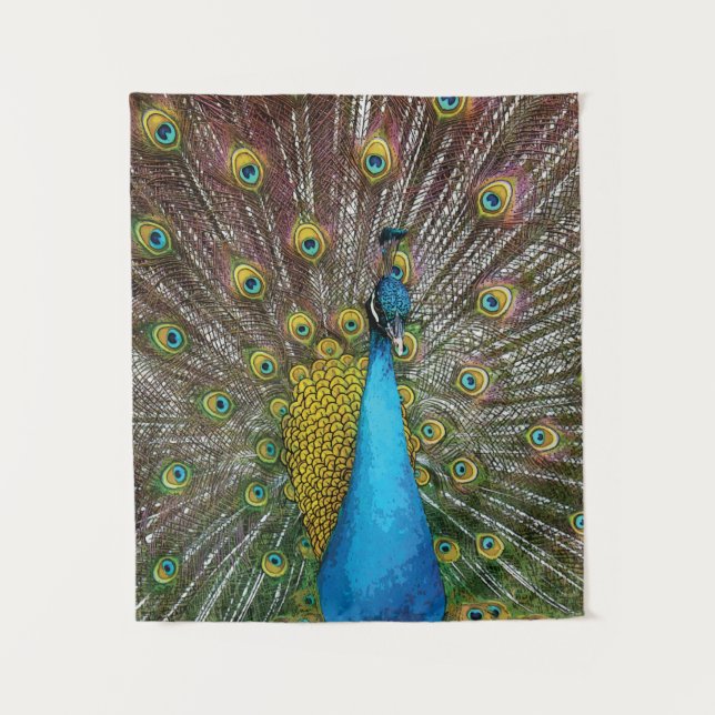 Peacock Art in Jewel Tone Colors Tapestry (Front)