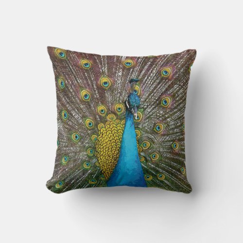 Peacock Art in Jewel Tone Colors Throw Pillow