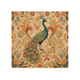 Peacock Art Morris Style Wood Wall Art