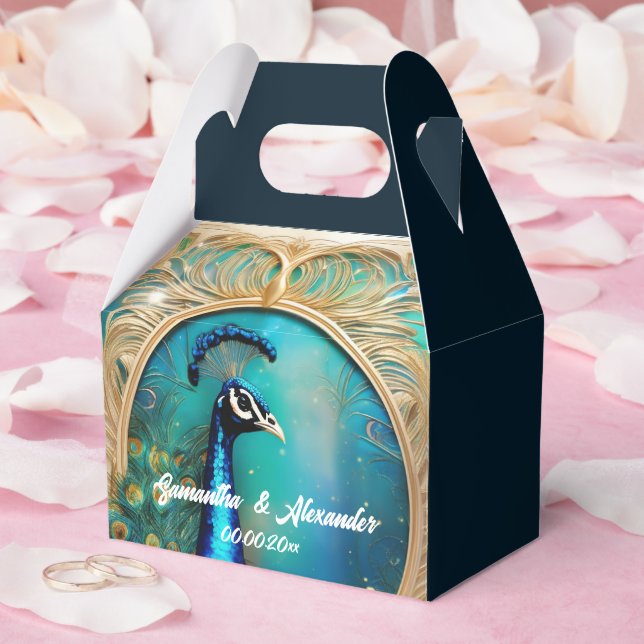 Peacock art nouvea gold frame luxury bird wedding favor boxes (Wedding)
