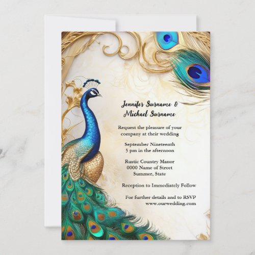 Peacock art nouveau feathers luxury Indian bird Invitation