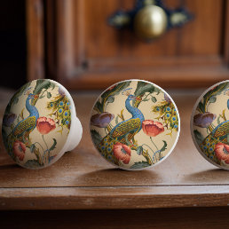 Peacock Art Nouveau Floral Pattern  Ceramic Knob