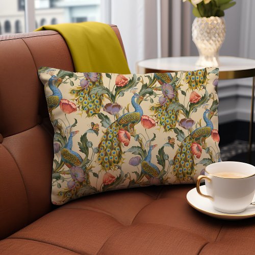 Peacock Art Nouveau Floral Pattern Lumbar Pillow
