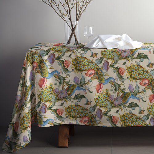 Peacock Art Nouveau Floral Pattern Tablecloth