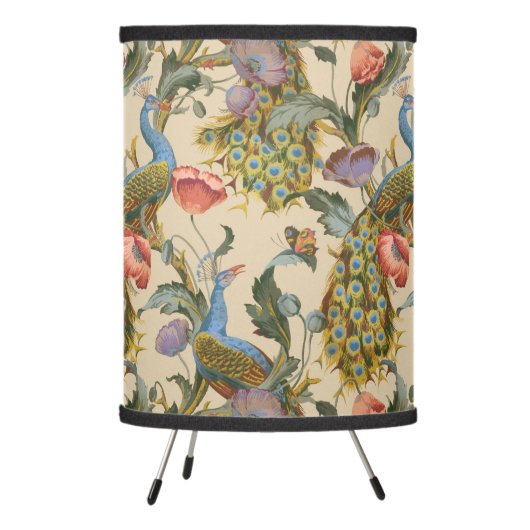 Peacock Art Nouveau Floral Pattern Tripod Lamp (Left)