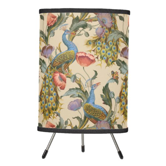 Peacock Art Nouveau Floral Pattern Tripod Lamp (Front)