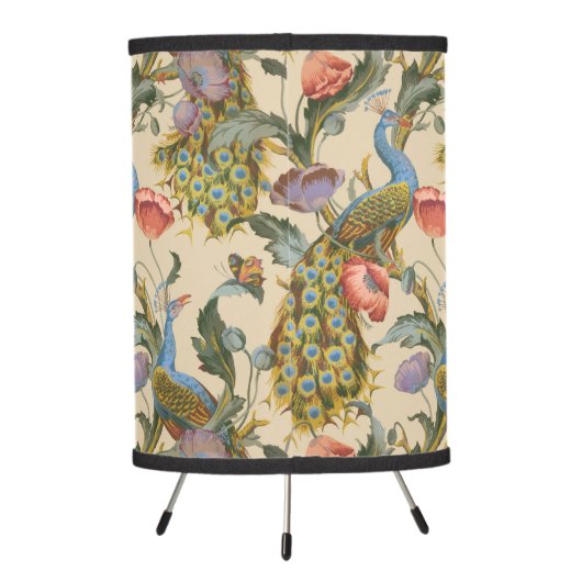 Peacock Art Nouveau Floral Pattern Tripod Lamp (Back)