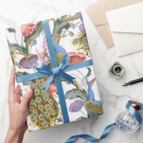 Peacock Art Nouveau Floral Pattern Wrapping Paper