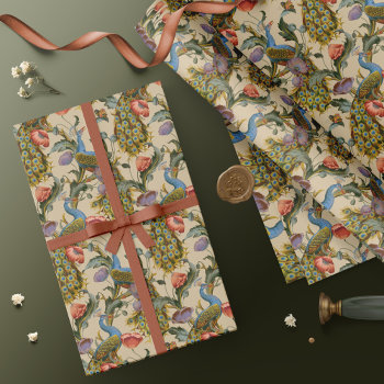 Peacock Art Nouveau Floral Pattern Wrapping Paper by William_Morris_Shop at Zazzle