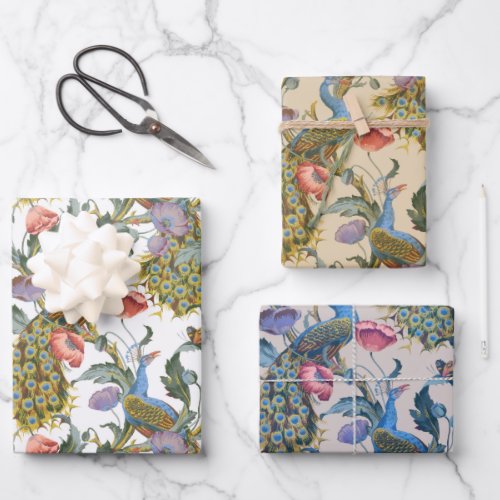 Peacock Art Nouveau Floral Pattern Wrapping Paper Sheets