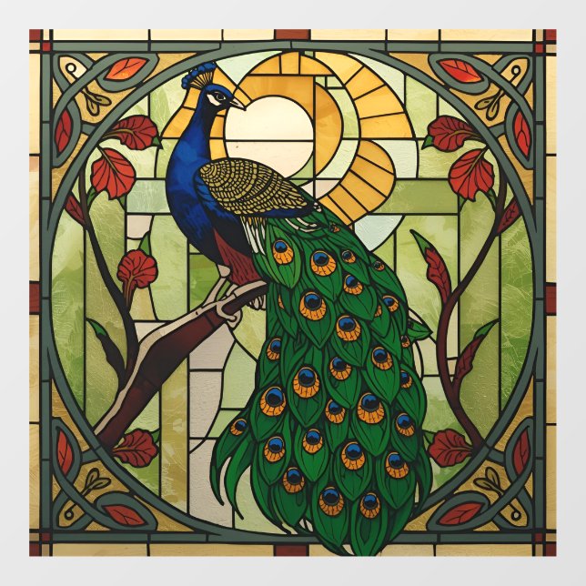 Peacock Art Nouveau Stained Glass Window Cling  (Sheet)