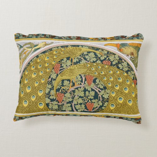 Peacock Art Nouveau Style round intricate design Accent Pillow