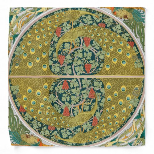 Peacock Art Nouveau Style round intricate design Bandana