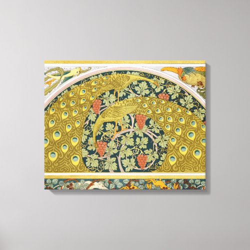 Peacock Art Nouveau Style round intricate design Canvas Print