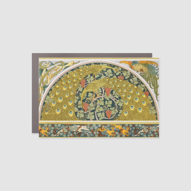 Peacock Art Nouveau Style round intricate design Car Magnet (Front)