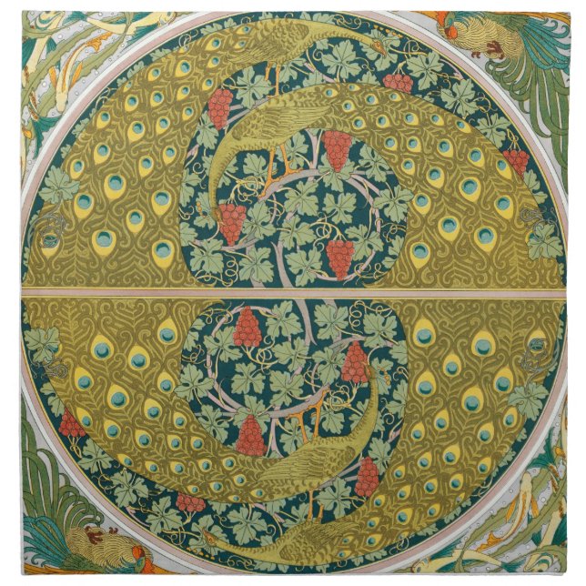 Peacock Art Nouveau Style round intricate design Cloth Napkin (Front)