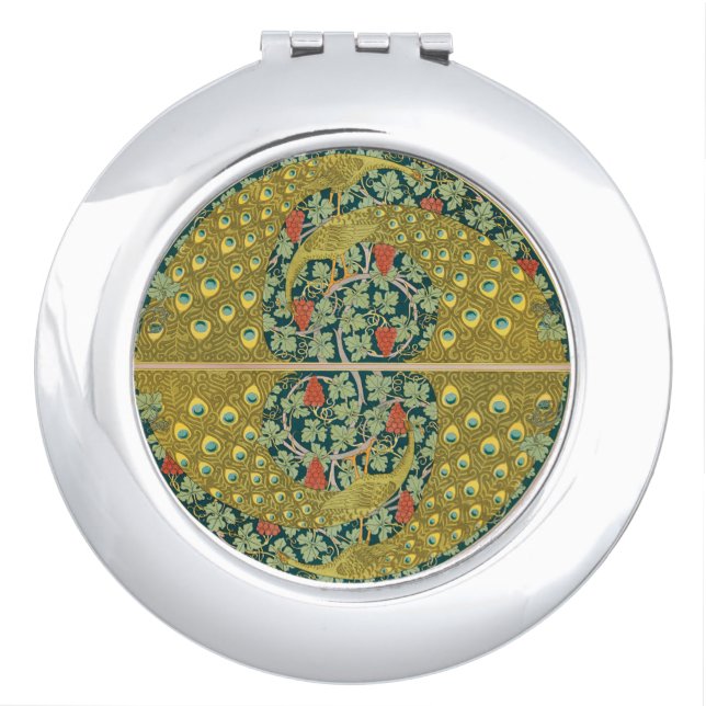 Peacock Art Nouveau Style round intricate design Compact Mirror (Front)