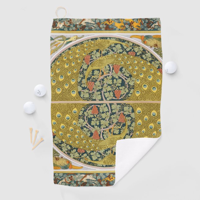 Peacock Art Nouveau Style round intricate design Golf Towel (InSitu)