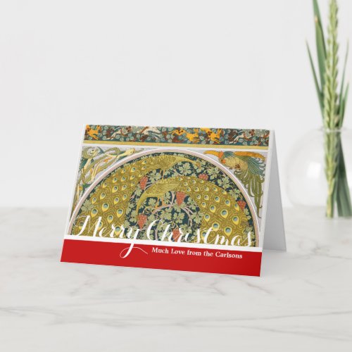 Peacock Art Nouveau Style round intricate design Holiday Card