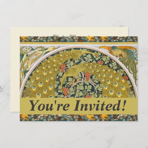 Peacock Art Nouveau Style round intricate design Invitation