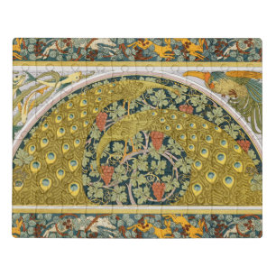 Peacock Art Nouveau Style round intricate design Jigsaw Puzzle