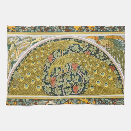 Peacock Art Nouveau Style round intricate design Kitchen Towel