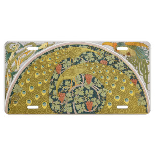 Peacock Art Nouveau Style round intricate design License Plate