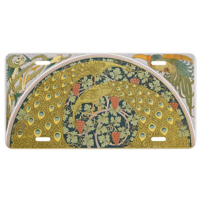 Peacock Art Nouveau Style round intricate design License Plate (Front)