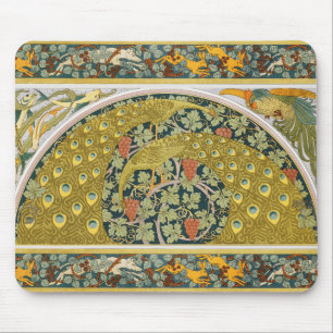 Peacock Art Nouveau Style round intricate design Mouse Pad