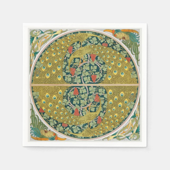 Peacock Art Nouveau Style round intricate design Napkins (Front)