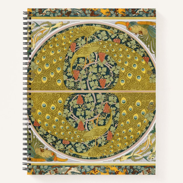 Peacock Art Nouveau Style round intricate design Notebook (Front)