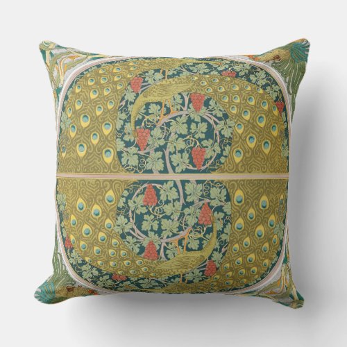 Peacock Art Nouveau Style round intricate design Outdoor Pillow
